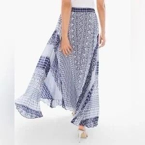 Chicos Pleated Accordian Geo Print Blue White Maxi Skirt Size 2 Large/12  290